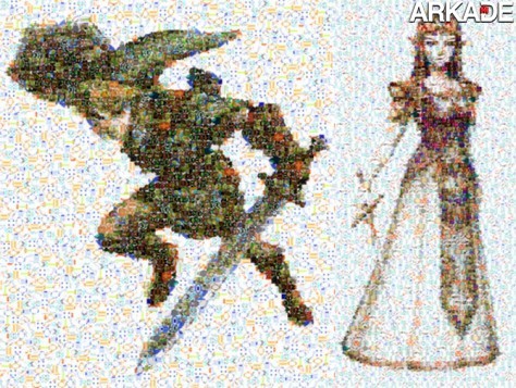 Mosaico de Link e Zelda feito por screenshots de games da série