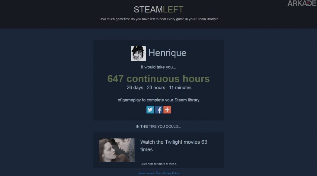 SteamLeft: site calcula quantas horas você vai demorar para zerar toda a sua biblioteca do Steam