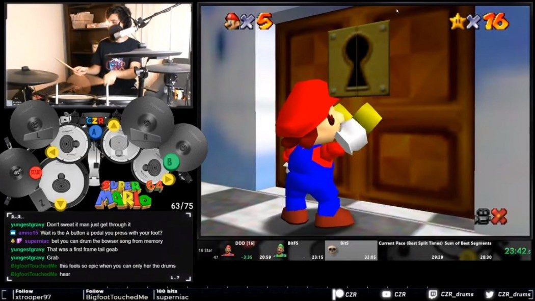 Streamer termina Super Mario 64 em meia hora usando bateria eletrônica como controle!