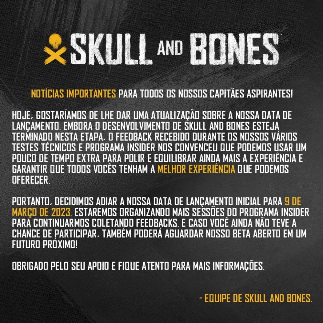 Beta fechado para Skull and Bones será realizado no final deste mês