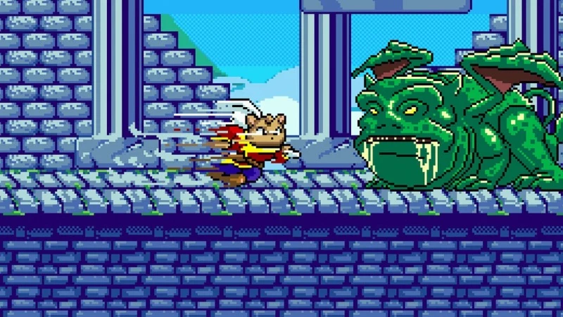 Sky Paws Awakening chega em 2027 com ação 16 bits feita à mão no PC e no Mega Drive