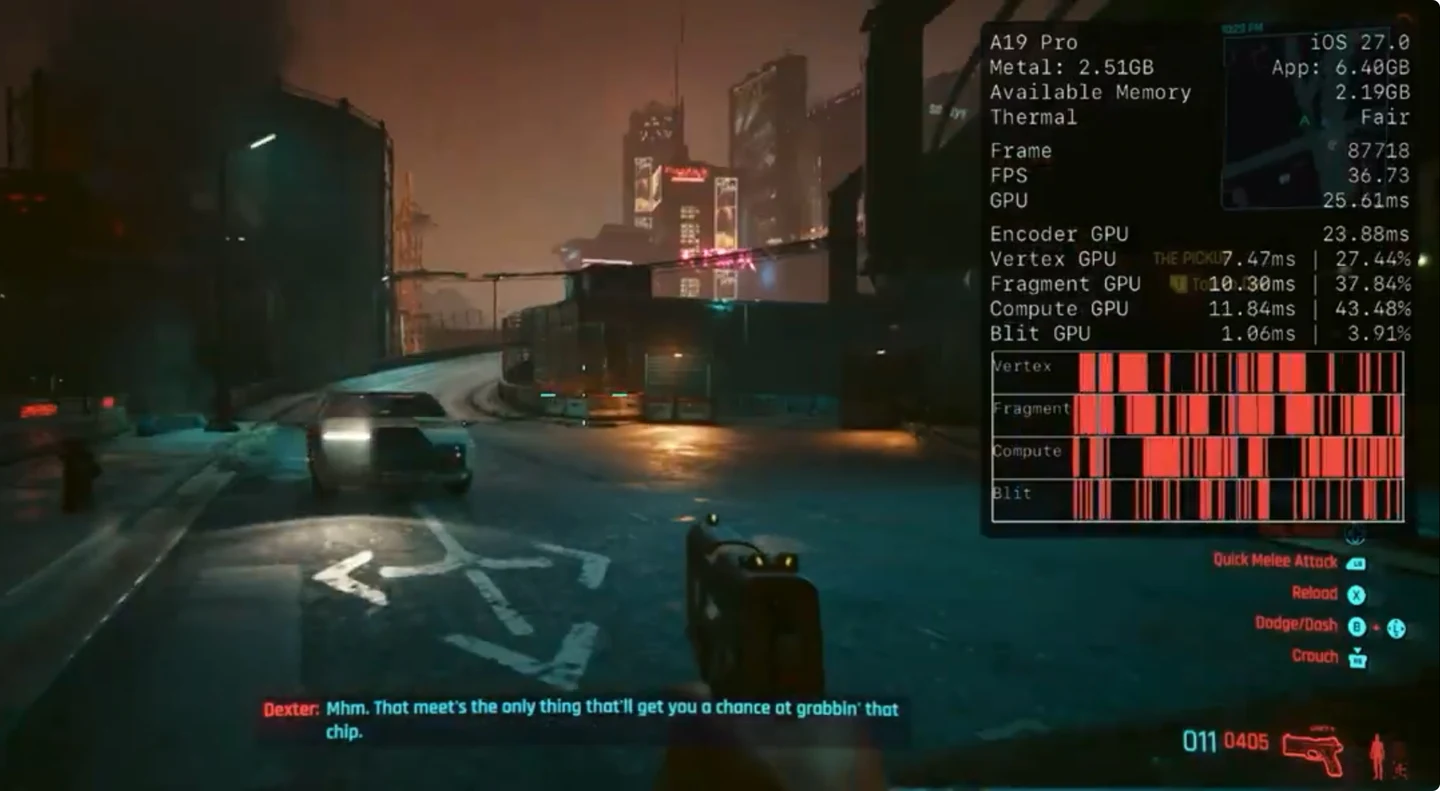 Colocaram Cyberpunk 2077 para rodar de forma nativa em um iPhone 17 Pro