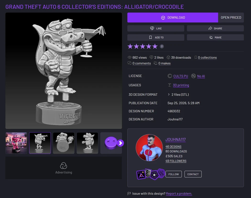 Fã recria estatueta da edição de colecionador de GTA 6 e disponibiliza modelo 3D por menos de US$ 2