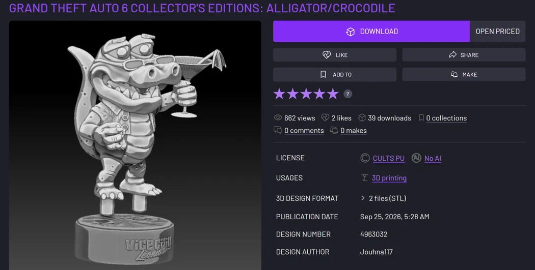 Fã recria estatueta da edição de colecionador de GTA 6 e disponibiliza modelo 3D por menos de US$ 2 (imagem 3)