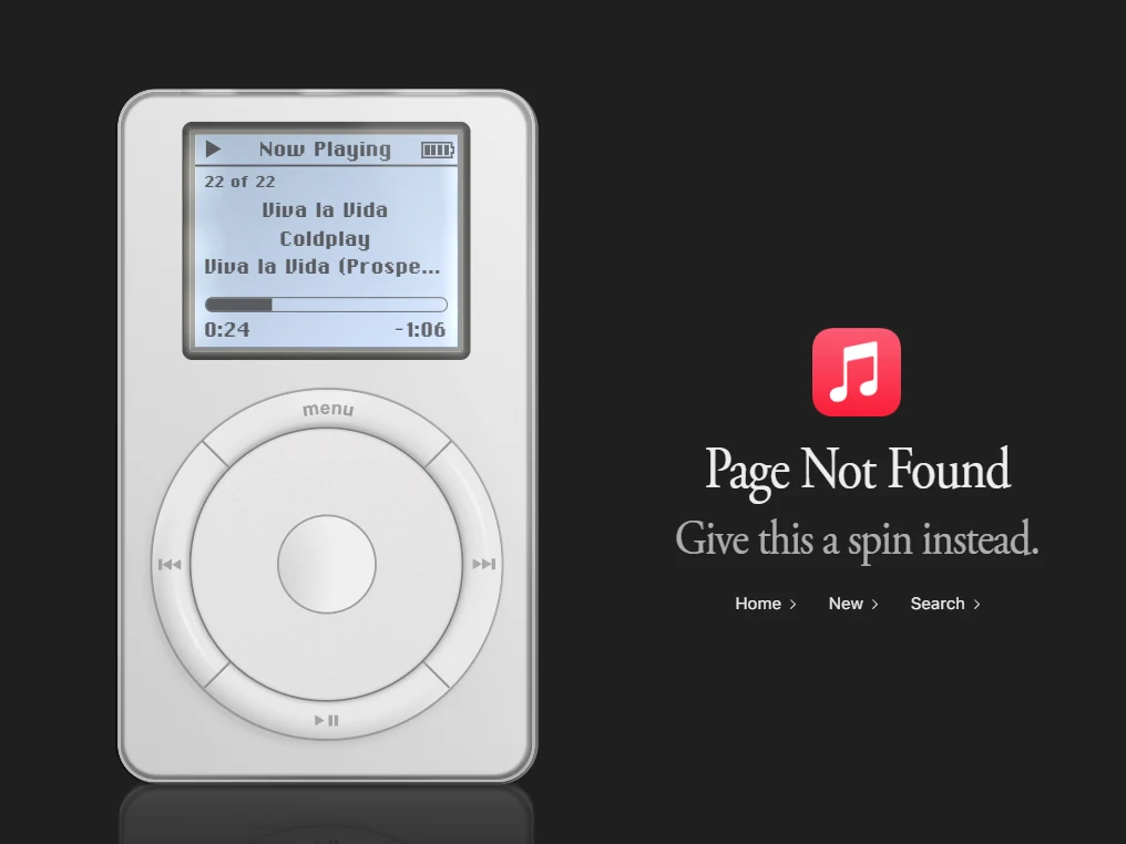 A Apple colocou um iPod de primeira geração com o jogo Brick totalmente jogável, na página 404 do Apple Music