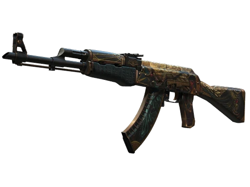 AK-47 Legion of Anubis, com detalhes dourados e tema egípcio escuro