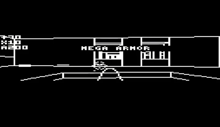 Doom roda, desta vez, em um BBC Micro de 1981, em wireframe e a cerca de 7 quadros por segundo